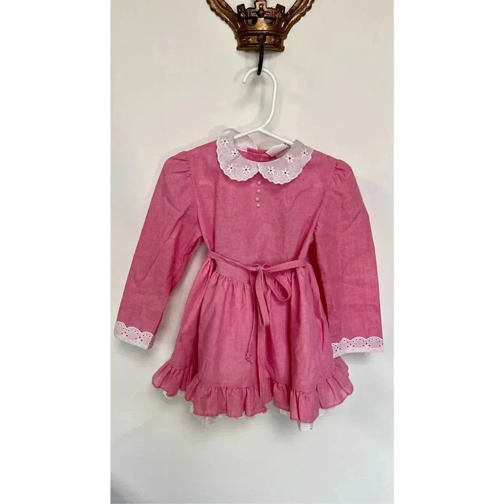 Vintage 80s Nannette Little Girls 4T Pink Easter Church Tutu Lace Dress - Picture 2 of 13
